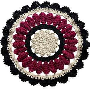 Crochet Doily / Crochet Placemat in Burgundy, Black, Off-White - Handmade by me!